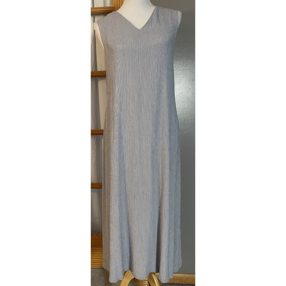 Vtg 70s Rayon Acetate Midi Dress Sz M Blue Sleeveless USA Made Boho Beach Party